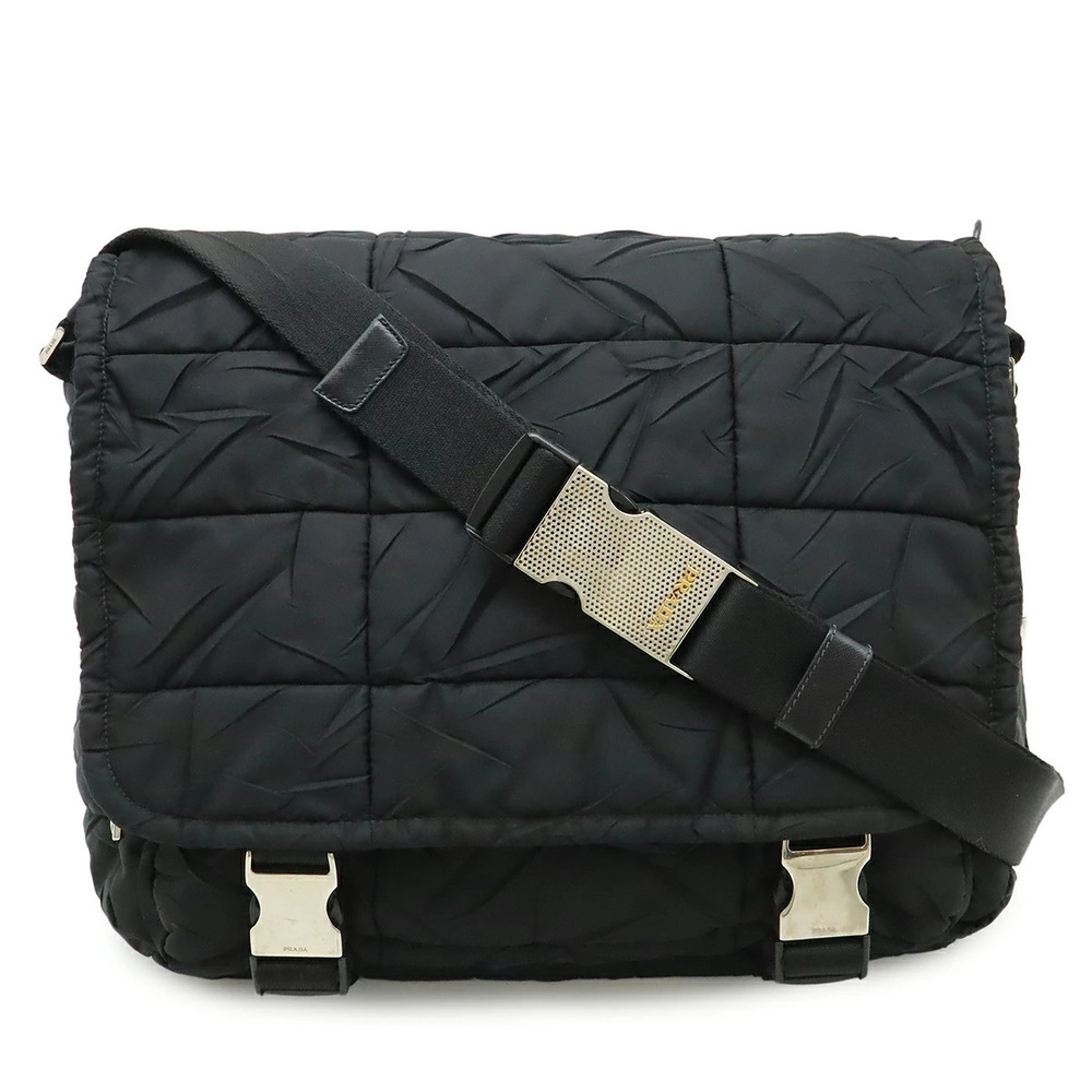 Prada shoulder bag messenger quilted leather black Nero Black